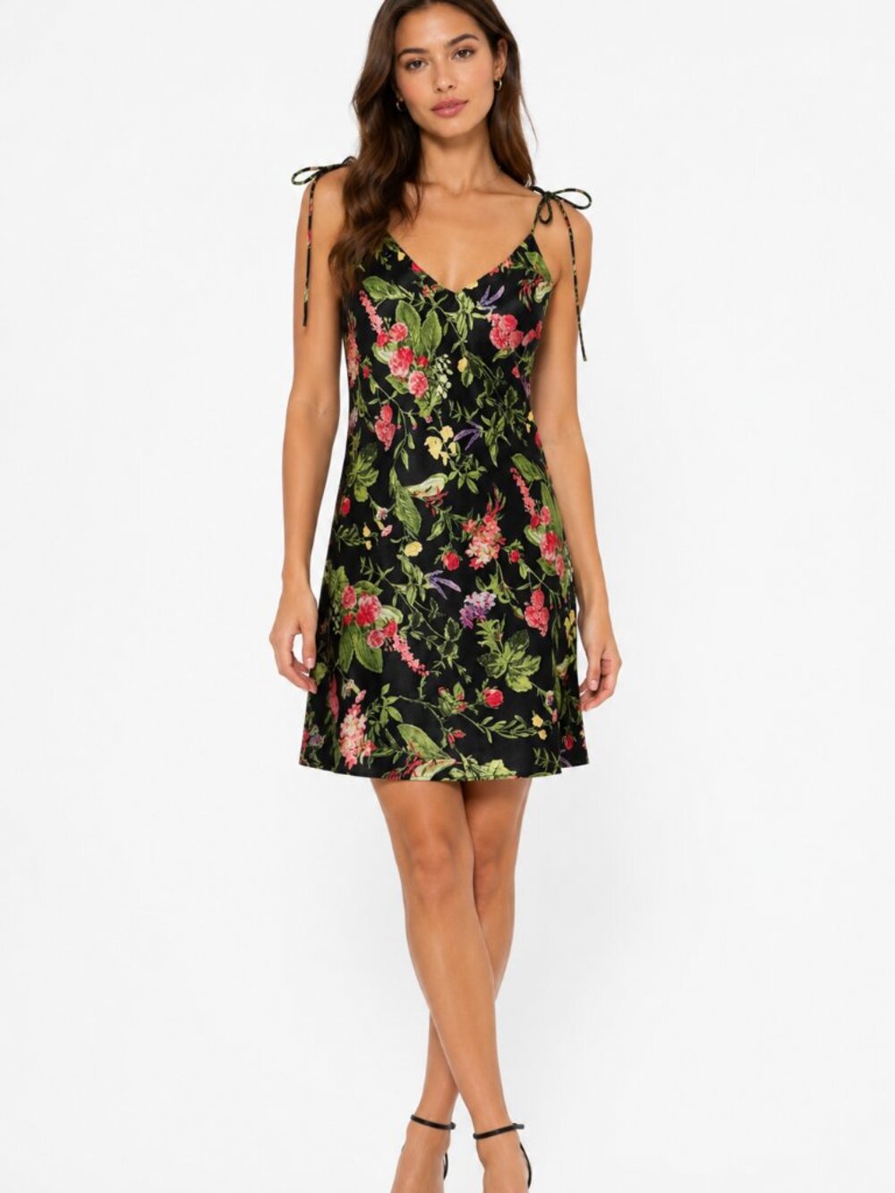 Victoria’s Secret Floral Satin Slip Dress Small Tie Shoulder Mini
